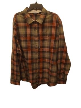 Jockey brand olive green and orange plaid flannel long-sleeve shirt Men XXL